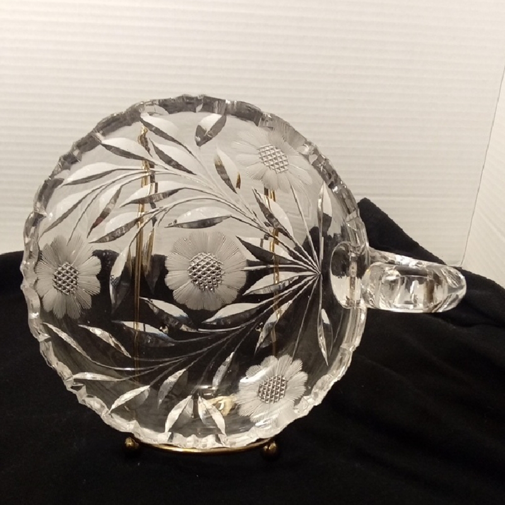 American Brillant 24 % Crystal Clear Glass Floral Nappy Bowl